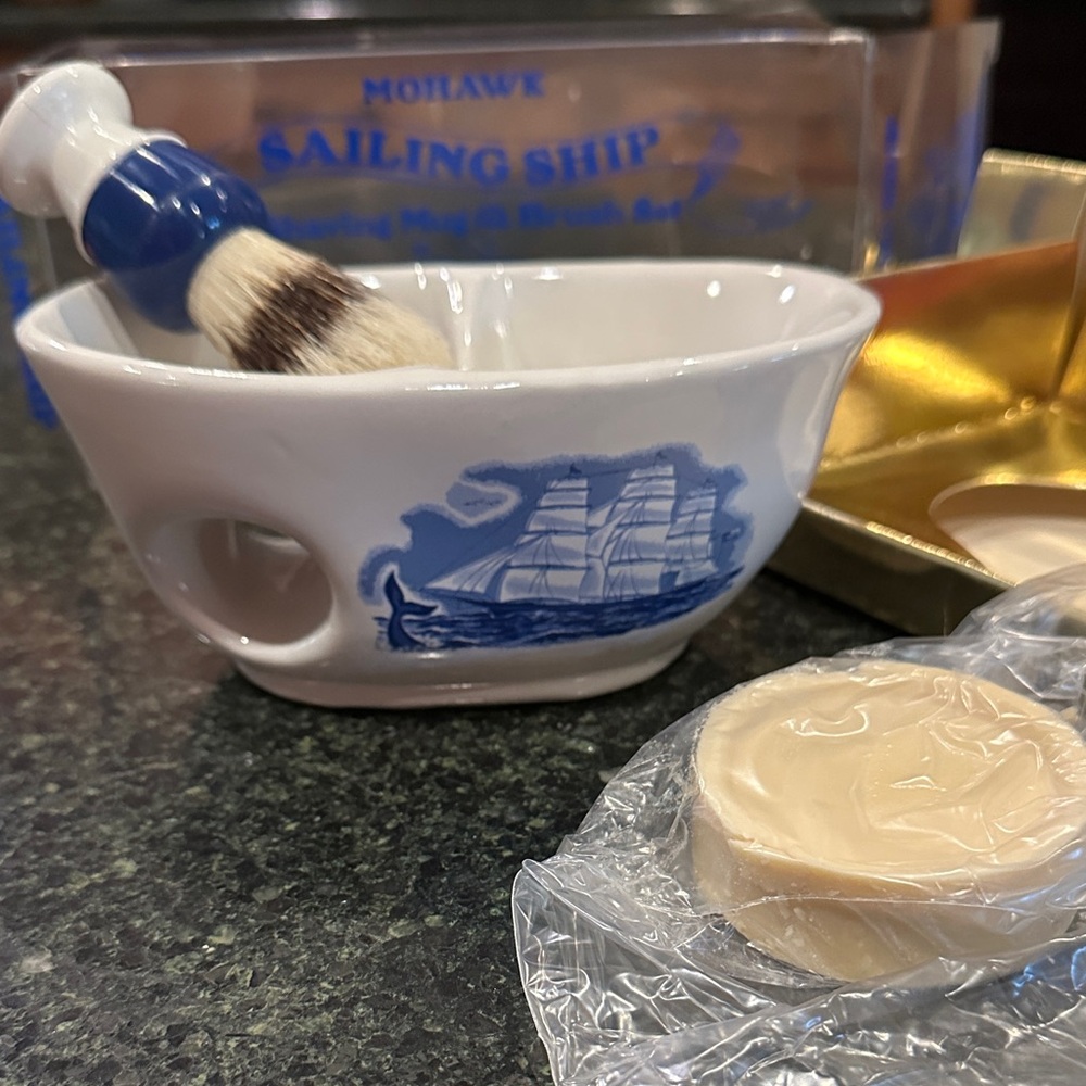 Mohawk house of filler clipper ship Shaving Mug dish with Brush and soap w box